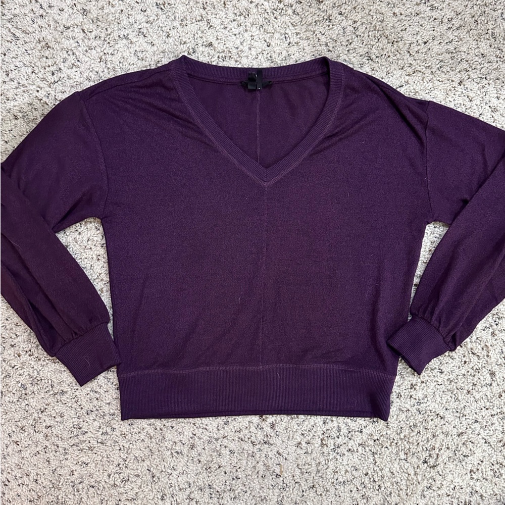 PAIGE Arizona Puff Sleeve Sweater Top Plum Purple - Picture 3 of 5